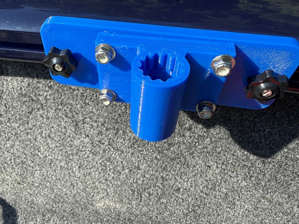 Blue metal rod holder bracket with adjustment knobs