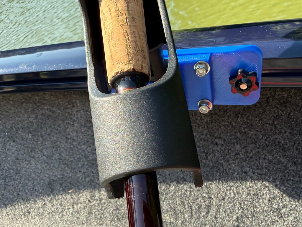 Rod holder mount cleat detail on boat rail